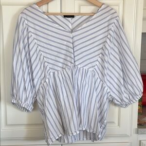 C&A Striped Blue & White Top with full 3/4 sleeves. Plus size: EUR 46 /FR 48